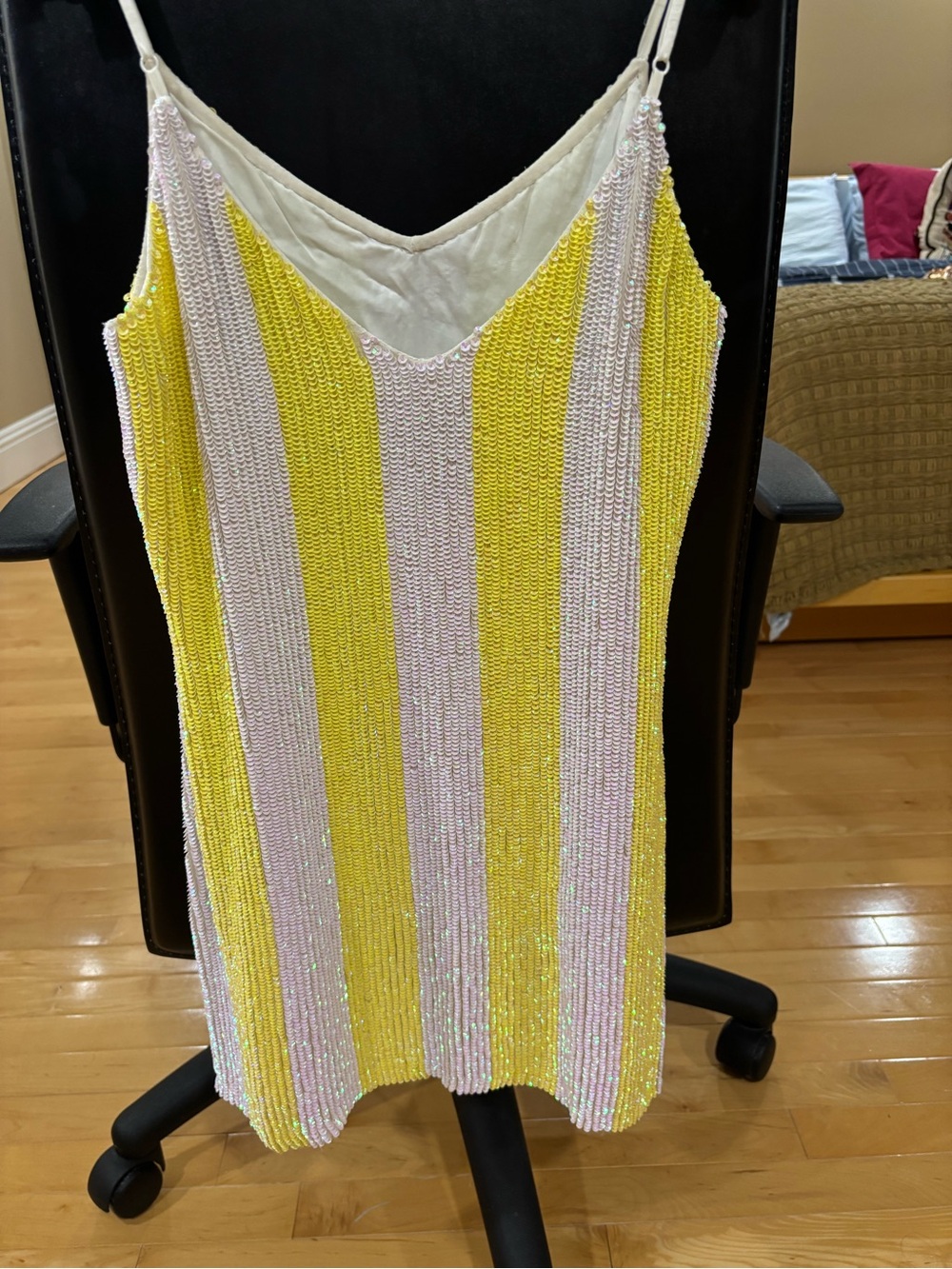 Retrofete Striped Yellow & White Sequin Spaghetti Strap Dress - Picture 5 of 9
